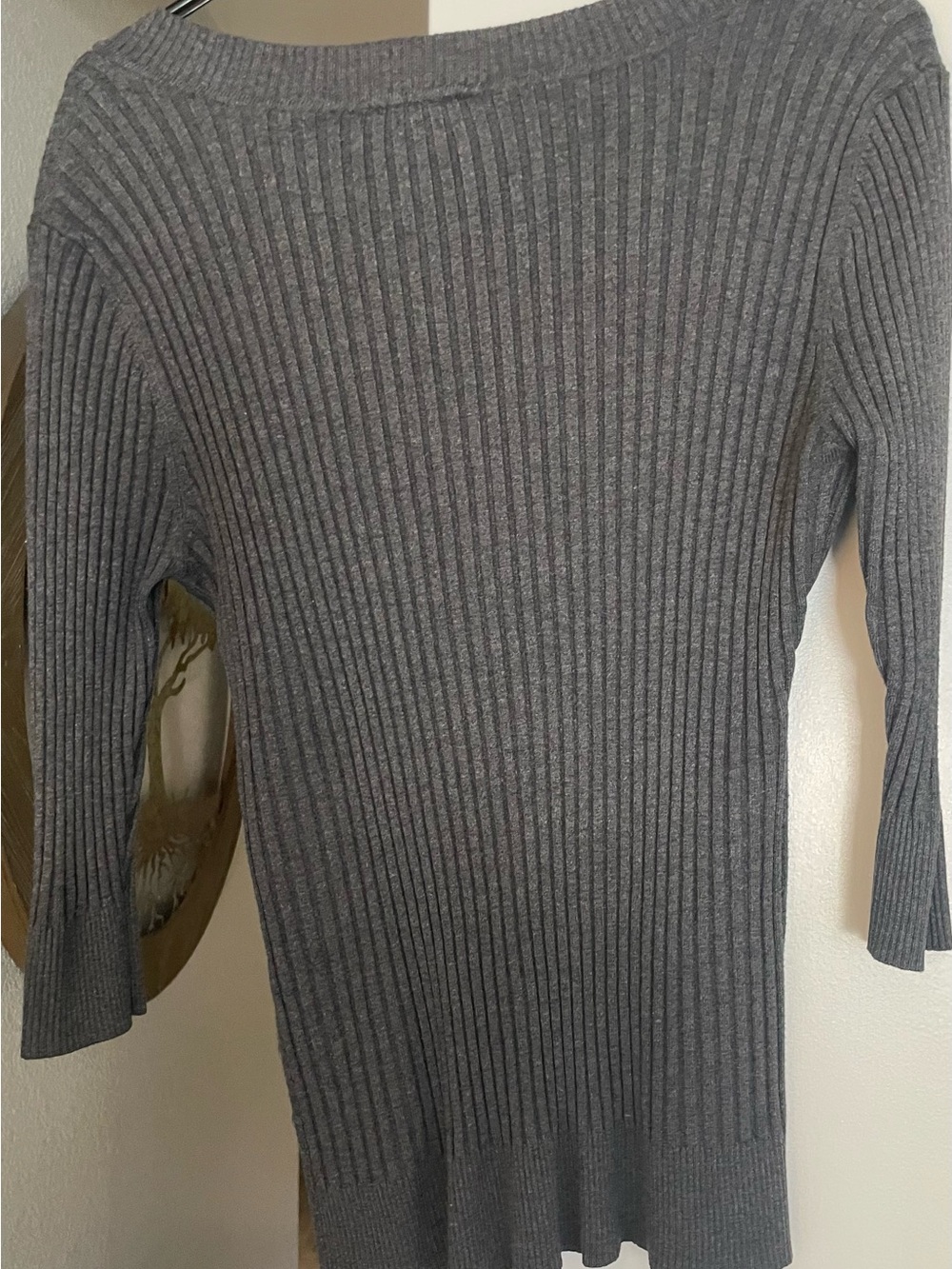 It's Our Time Ribbed V-Neck Tunic Sweater - Charcoal Gray - Picture 3 of 3